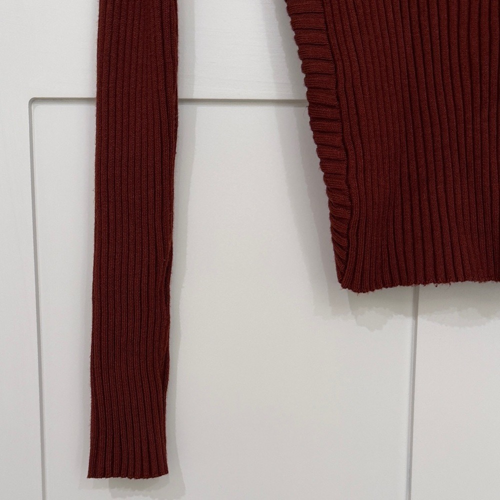 Pink Rose Ribbed Knit Open Back Twist‎ Sweater Rust Burgundy Size Small - Picture 3 of 7